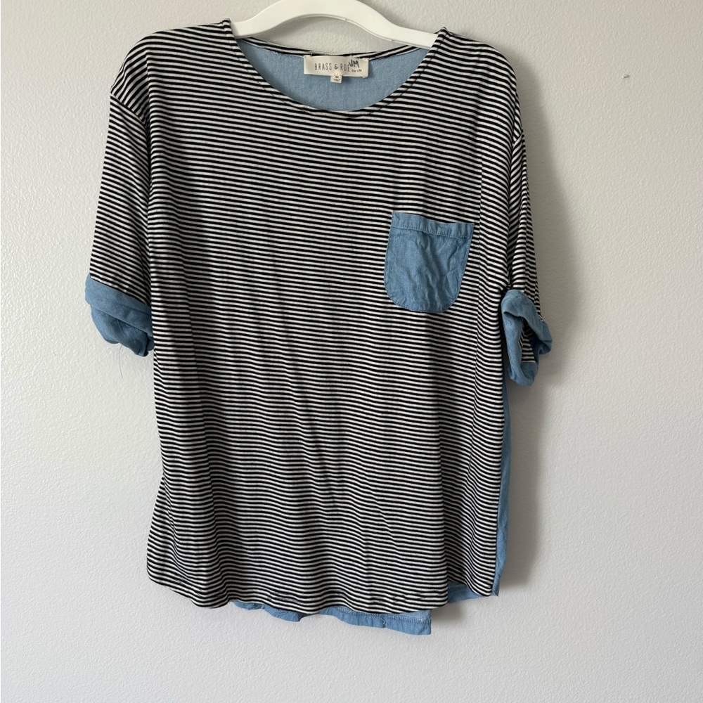 Rag & Bone Black and Blue Short Sleeve Tee